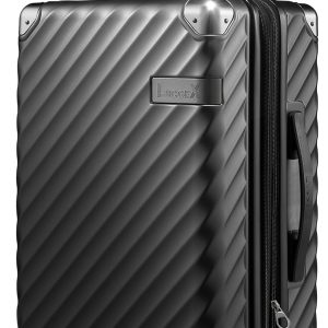 LUGGEX Luggage with Spinner Wheels, Polycarbonate Expandable Hard Shell Suitcase, Carry On 20 Inch, Charcoal Metallic