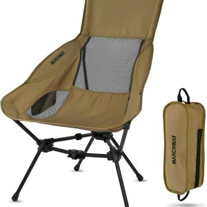 MARCHWAY Lightweight Folding High Back Camping Chair with Head Support, Stable Portable Compact for Outdoor Camp, Travel, Beach, Picnic, Festival, Hiking, Backpacking (Khaki)