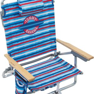 Tommy Bahama 5-Position Classic Lay Flat Folding Backpack Beach Chair, Aluminum , Red, White, and Blue Stripe